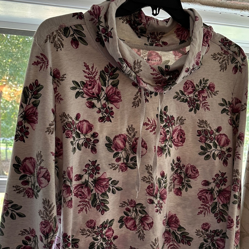 Karen Scott Pink and Cream Floral Cowl Neck Top